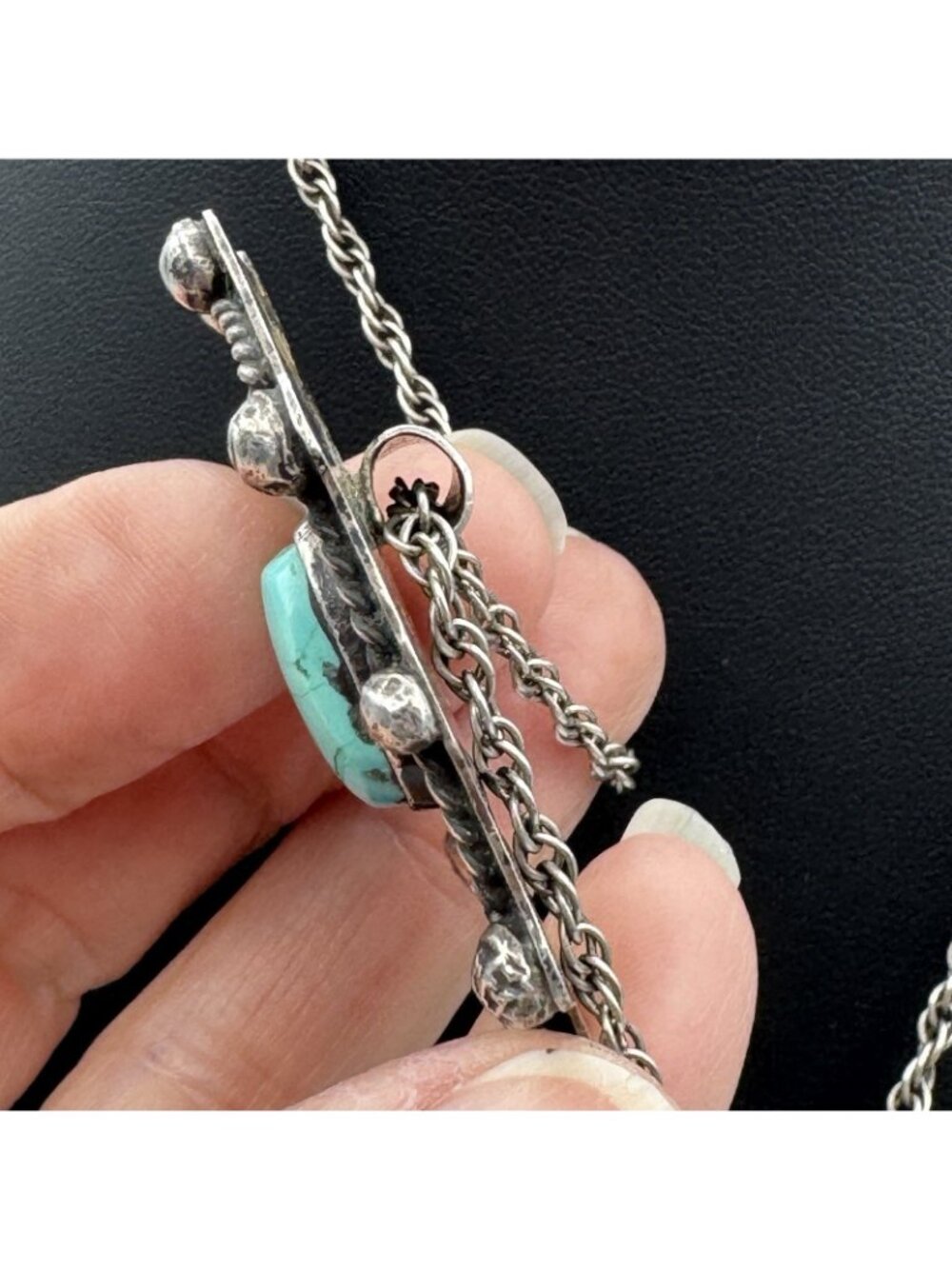 Southwestern Sterling Turquoise Spider Web Pendant Necklace Vintage 32g 28" - Picture 10 of 16